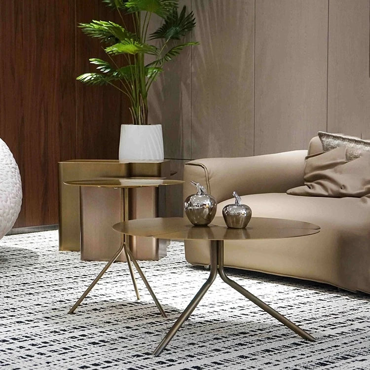 ステンレス&銅製 おしゃれなセンターテーブル 蓮の花モチーフ リビングルームに最適 hmsf-4665