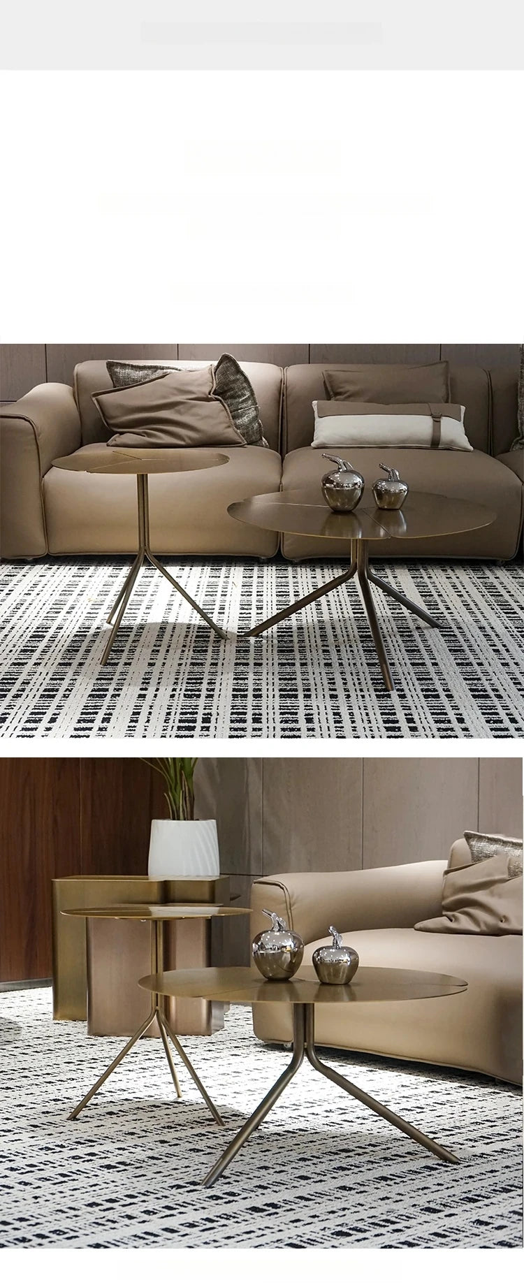 ステンレス&銅製 おしゃれなセンターテーブル 蓮の花モチーフ リビングルームに最適 hmsf-4665