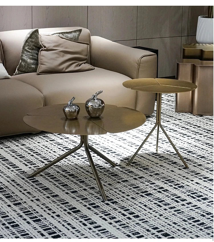 ステンレス&銅製 おしゃれなセンターテーブル 蓮の花モチーフ リビングルームに最適 hmsf-4665