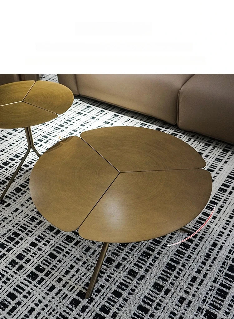 ステンレス&銅製 おしゃれなセンターテーブル 蓮の花モチーフ リビングルームに最適 hmsf-4665