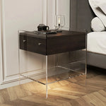 アクリル脚付き無垢木ナイトテーブル - モダンデザインで寝室をスタイリッシュに演出! hmsf-4676