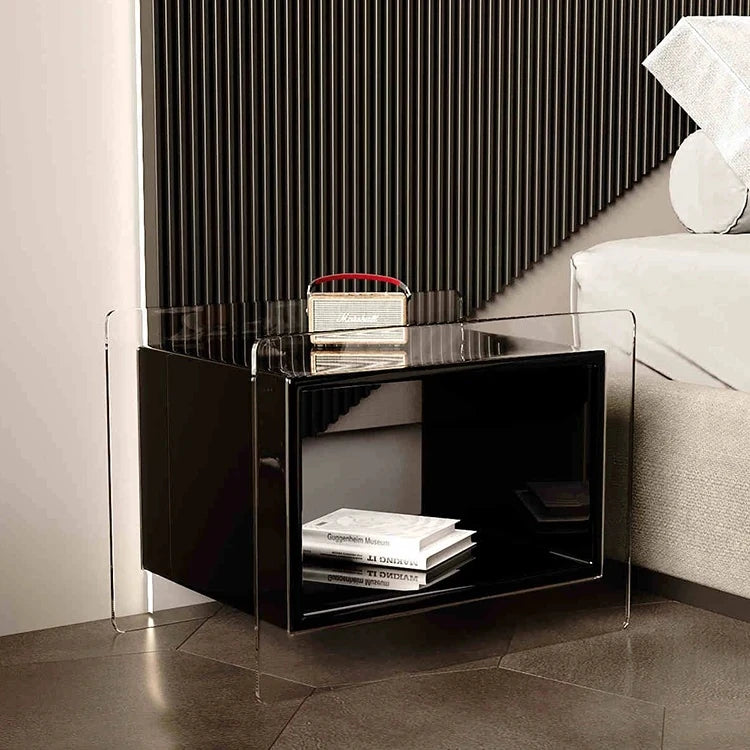 アクリル脚付き無垢木ナイトテーブル - モダンデザインで寝室をスタイリッシュに演出! hmsf-4676