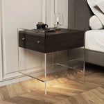 アクリル脚付き無垢木ナイトテーブル - モダンデザインで寝室をスタイリッシュに演出! hmsf-4676