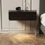 アクリル脚付き無垢木ナイトテーブル - モダンデザインで寝室をスタイリッシュに演出! hmsf-4676