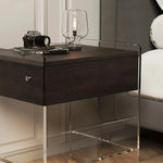 アクリル脚付き無垢木ナイトテーブル - モダンデザインで寝室をスタイリッシュに演出! hmsf-4676