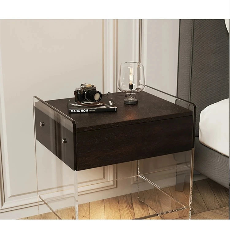 アクリル脚付き無垢木ナイトテーブル - モダンデザインで寝室をスタイリッシュに演出! hmsf-4676