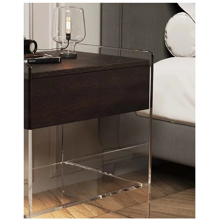 アクリル脚付き無垢木ナイトテーブル - モダンデザインで寝室をスタイリッシュに演出! hmsf-4676