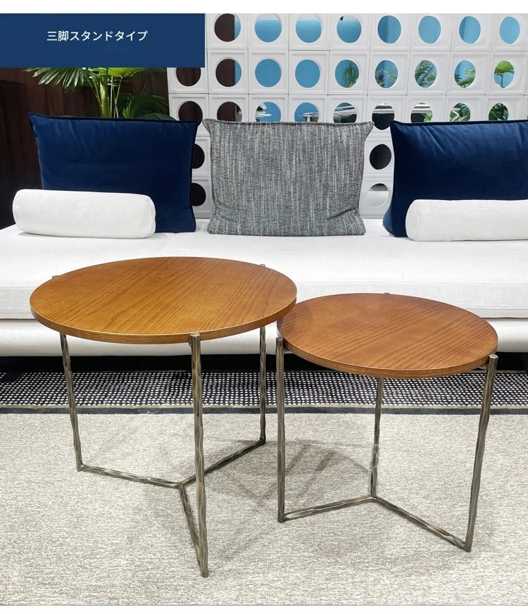 センターテーブル アッシュ材使用 おしゃれな丸型テーブル 2サイズセット リビングインテリアに最適 hmsf-4677