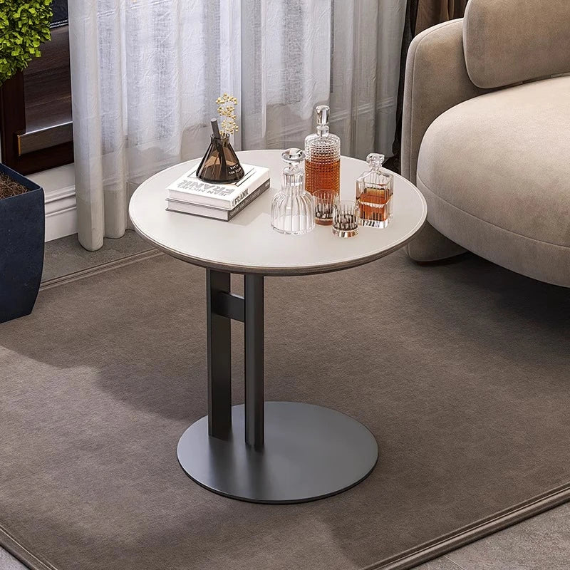 モダンデザイン センターテーブル 合成皮革 & ステンレス製 おしゃれなリビングテーブル hmx-5092