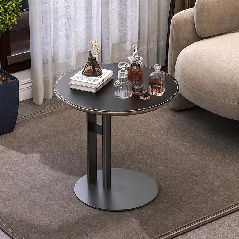 モダンデザイン センターテーブル 合成皮革 & ステンレス製 おしゃれなリビングテーブル hmx-5092