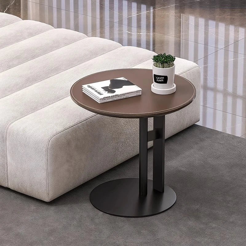 モダンデザイン センターテーブル 合成皮革 & ステンレス製 おしゃれなリビングテーブル hmx-5092