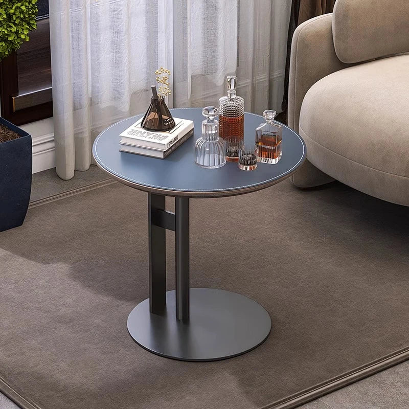 モダンデザイン センターテーブル 合成皮革 & ステンレス製 おしゃれなリビングテーブル hmx-5092