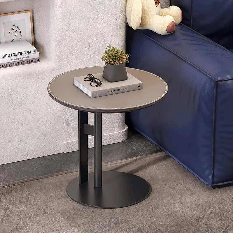 モダンデザイン センターテーブル 合成皮革 & ステンレス製 おしゃれなリビングテーブル hmx-5092