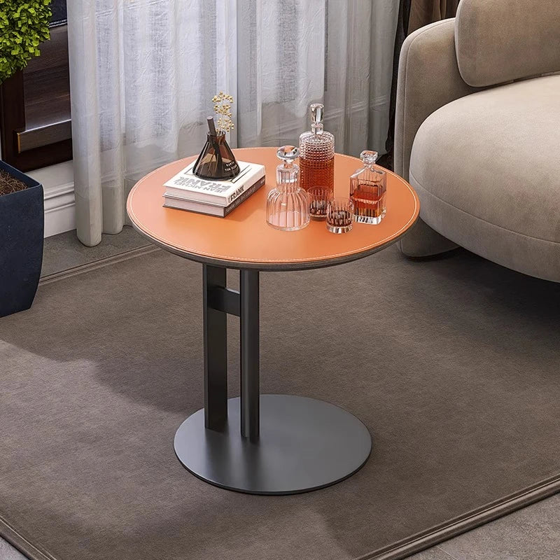 モダンデザイン センターテーブル 合成皮革 & ステンレス製 おしゃれなリビングテーブル hmx-5092