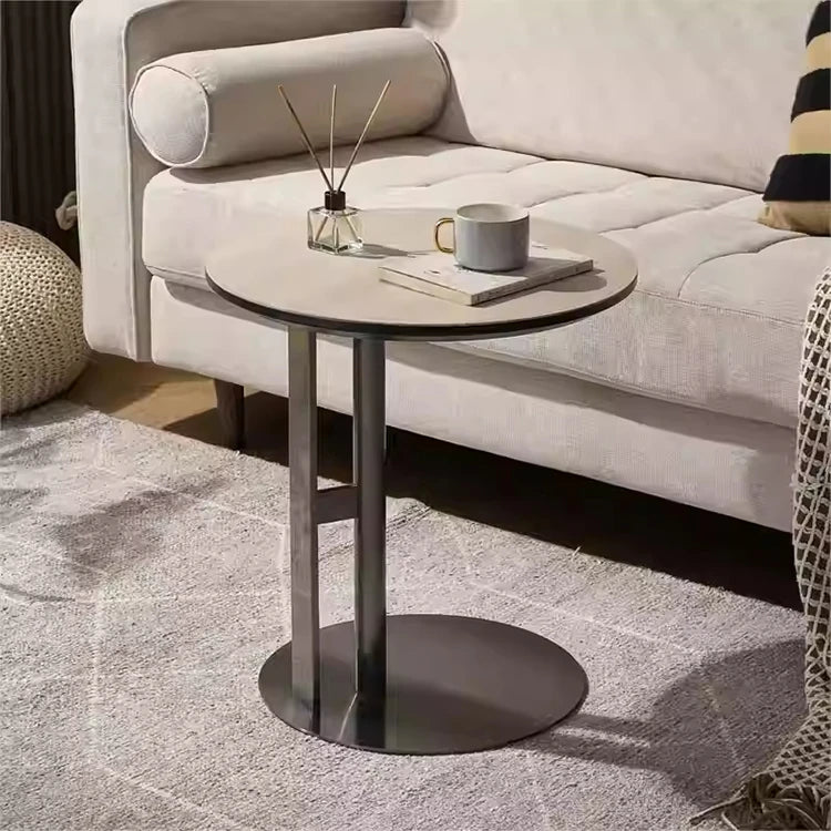 モダンデザイン センターテーブル 合成皮革 & ステンレス製 おしゃれなリビングテーブル hmx-5092