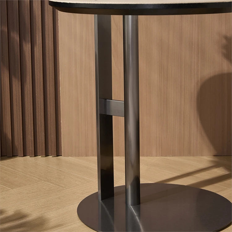 モダンデザイン センターテーブル 合成皮革 & ステンレス製 おしゃれなリビングテーブル hmx-5092