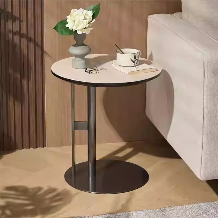 モダンデザイン センターテーブル 合成皮革 & ステンレス製 おしゃれなリビングテーブル hmx-5092