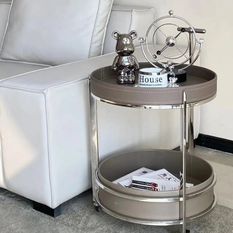 センターテーブル 合成皮革製 ステンレスフレーム おしゃれな二段式収納テーブル hmx-5093