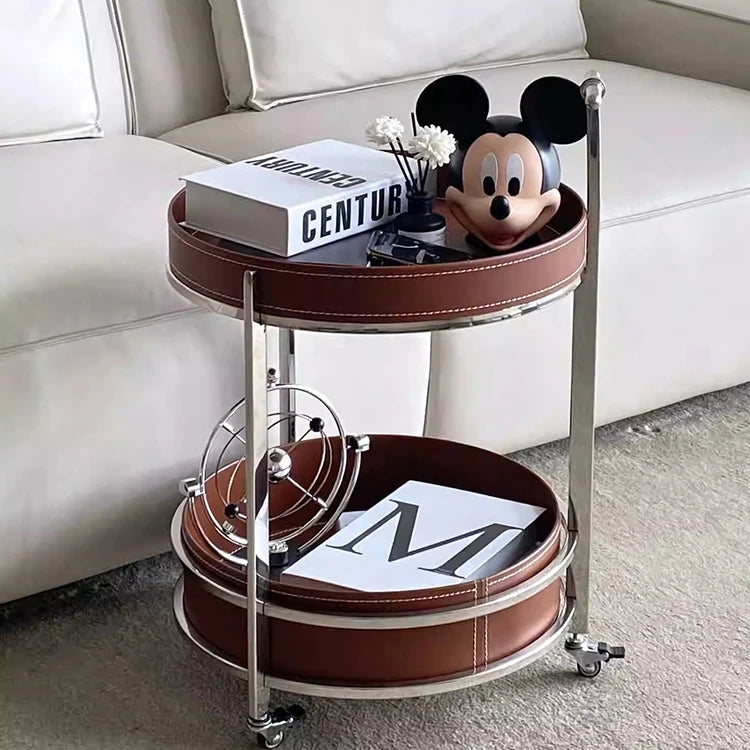 センターテーブル 合成皮革製 ステンレスフレーム おしゃれな二段式収納テーブル hmx-5093