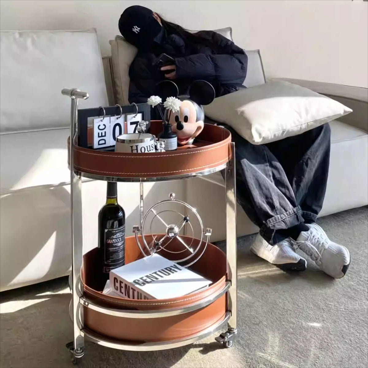 センターテーブル 合成皮革製 ステンレスフレーム おしゃれな二段式収納テーブル hmx-5093