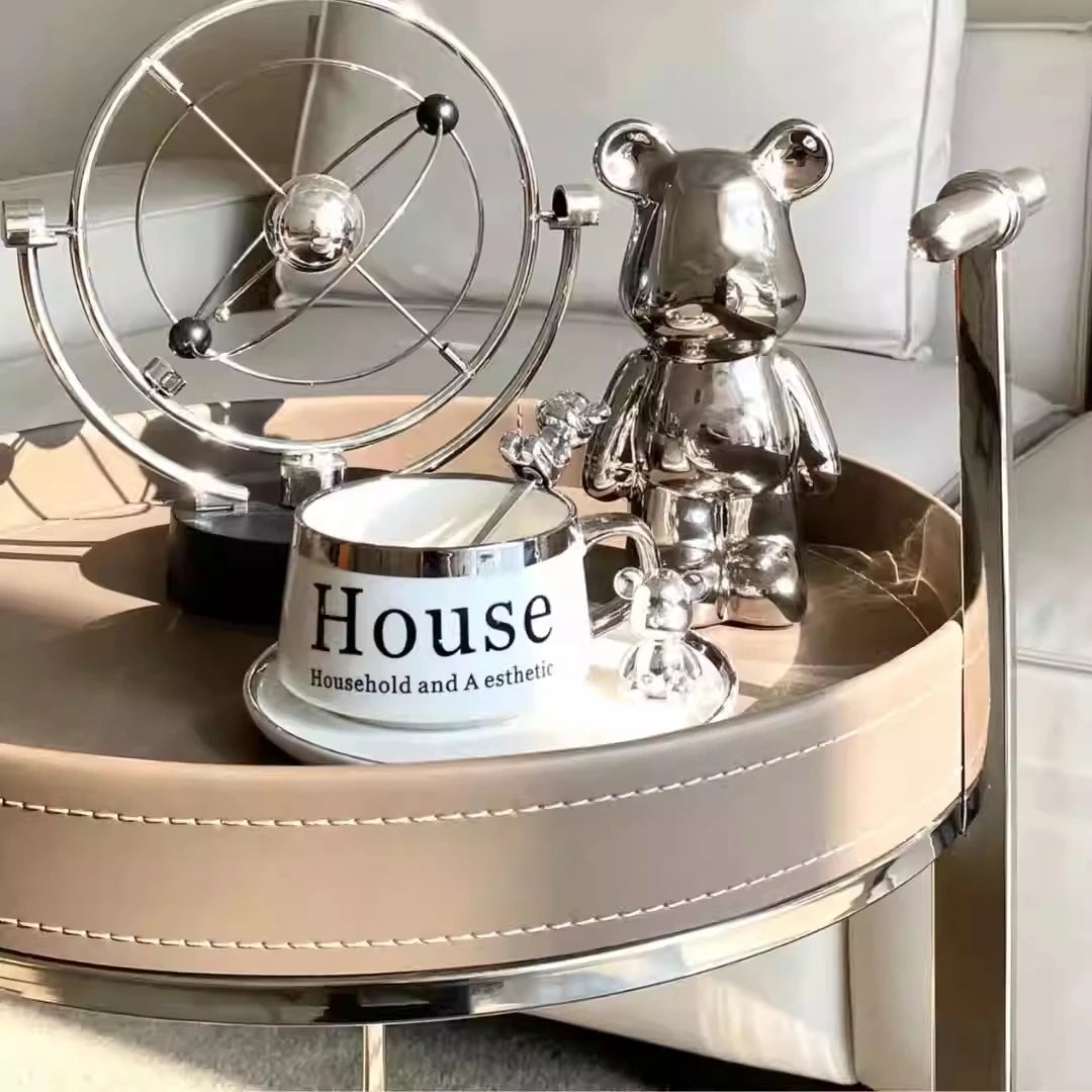 センターテーブル 合成皮革製 ステンレスフレーム おしゃれな二段式収納テーブル hmx-5093