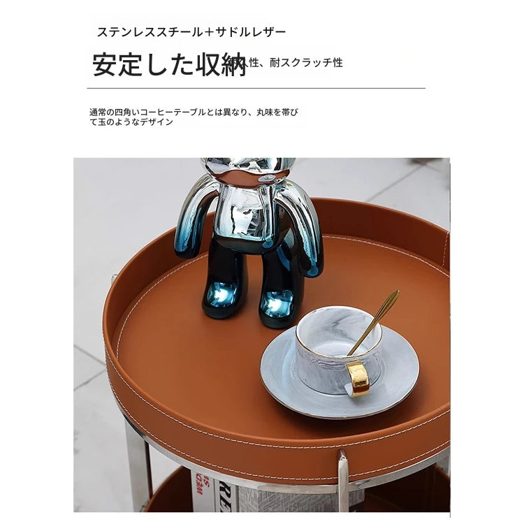 センターテーブル 合成皮革製 ステンレスフレーム おしゃれな二段式収納テーブル hmx-5093