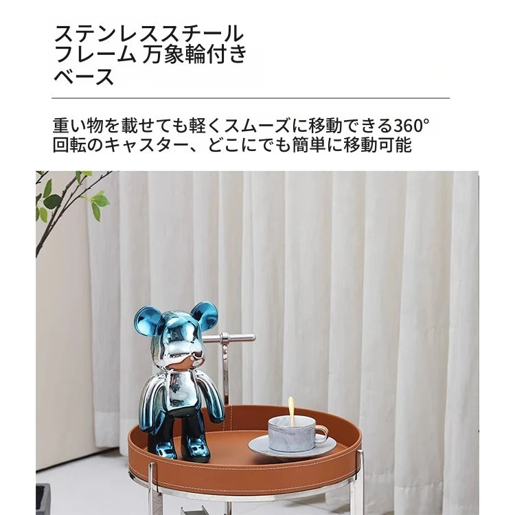 センターテーブル 合成皮革製 ステンレスフレーム おしゃれな二段式収納テーブル hmx-5093