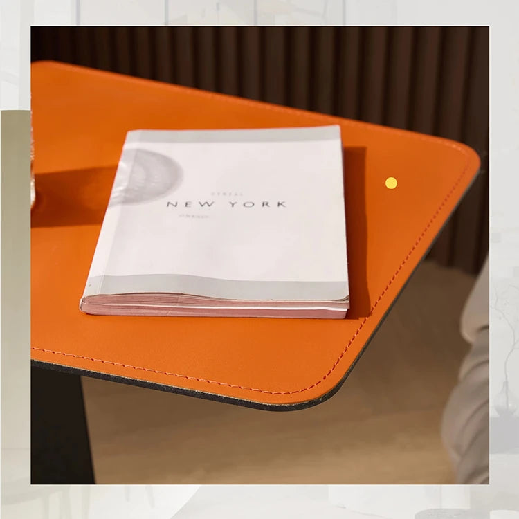 スタイリッシュな合成皮革センターテーブル|モダンデザインでリビングに最適|オレンジとブラックのコンビネーション hmx-5095