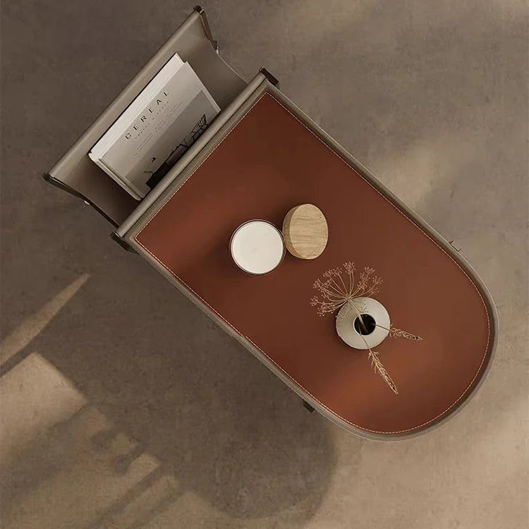 ステンレスと合成皮革の洗練されたセンターテーブル | モダンデザイン引き出し付きのスタイルアップアイテム hmx-5099