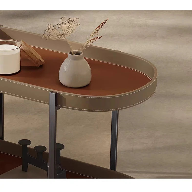 ステンレスと合成皮革の洗練されたセンターテーブル | モダンデザイン引き出し付きのスタイルアップアイテム hmx-5099