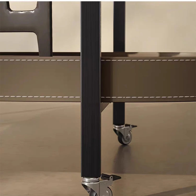 ステンレスと合成皮革の洗練されたセンターテーブル | モダンデザイン引き出し付きのスタイルアップアイテム hmx-5099