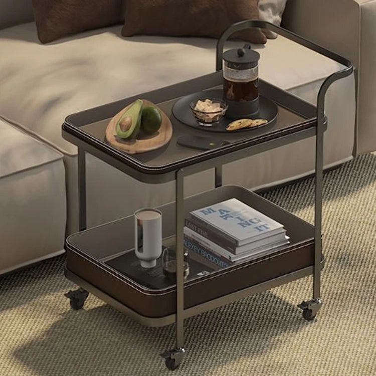 高級合成皮革&ステンレス製センターテーブル - スタイリッシュなキャスター付き収納テーブル hmx-5100