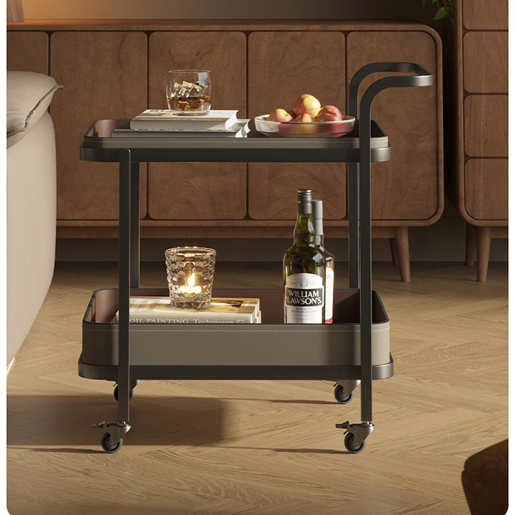 高級合成皮革&ステンレス製センターテーブル - スタイリッシュなキャスター付き収納テーブル hmx-5100