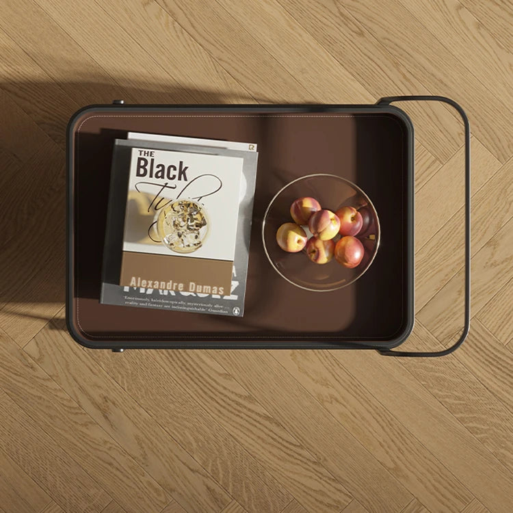 高級合成皮革&ステンレス製センターテーブル - スタイリッシュなキャスター付き収納テーブル hmx-5100