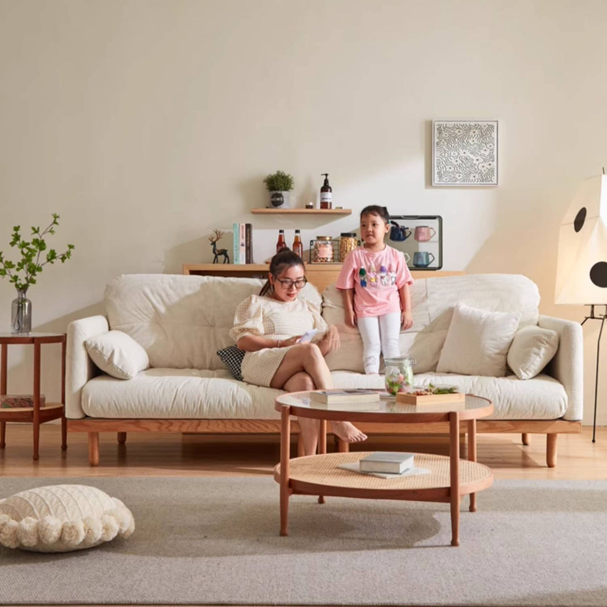 「高級レッドオークとパイン材フレームの贅沢グースダウン&コーデュロイソファー」 hmyf-1270