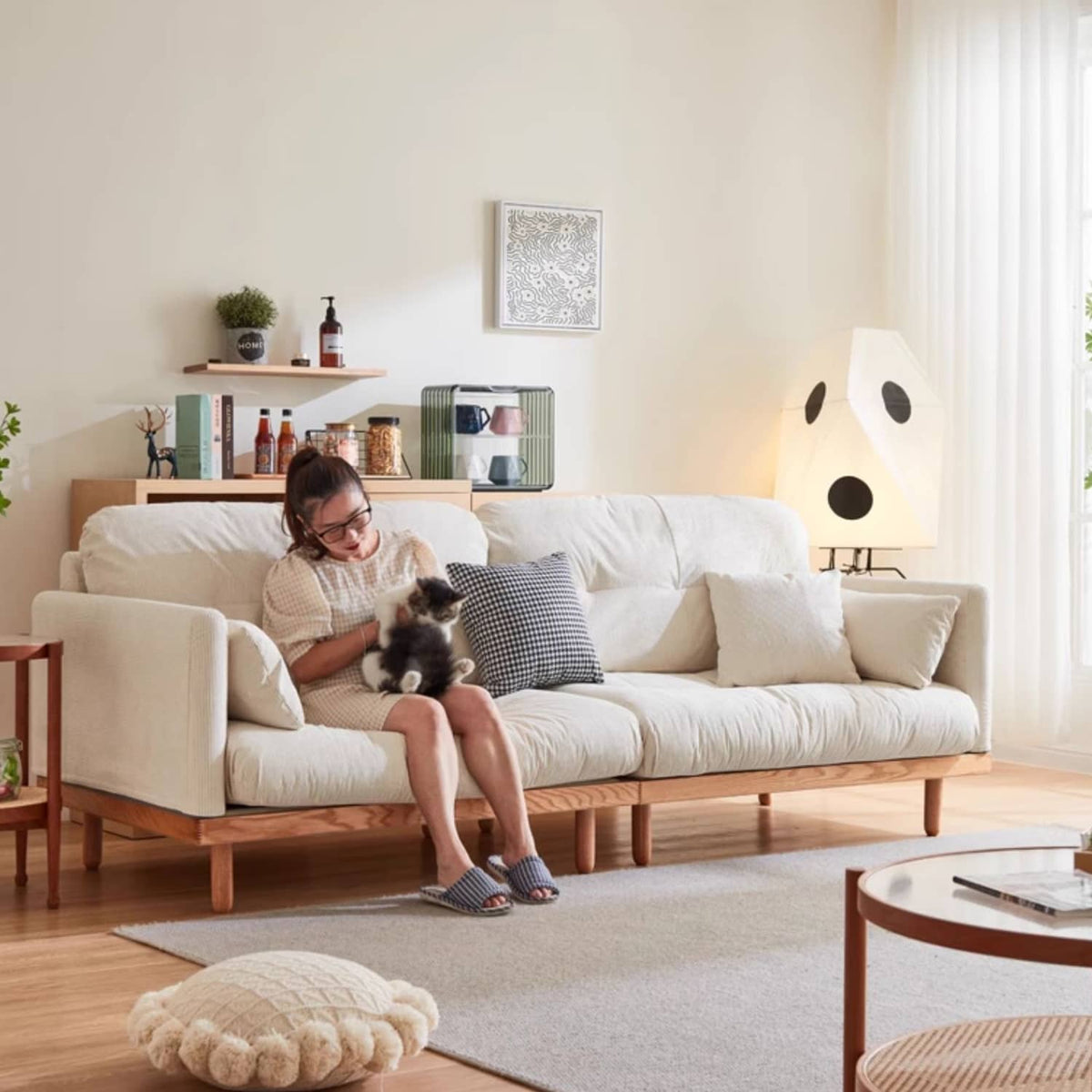 「高級レッドオークとパイン材フレームの贅沢グースダウン&コーデュロイソファー」 hmyf-1270