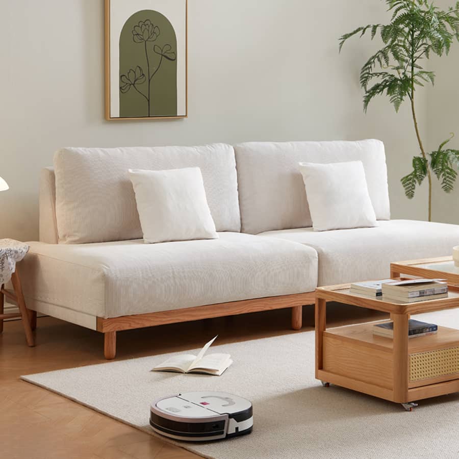 レッドオークとグースダウン使用の高級コーデュロイソファー – 快適でスタイリッシュなリビングに! hmyf-1277