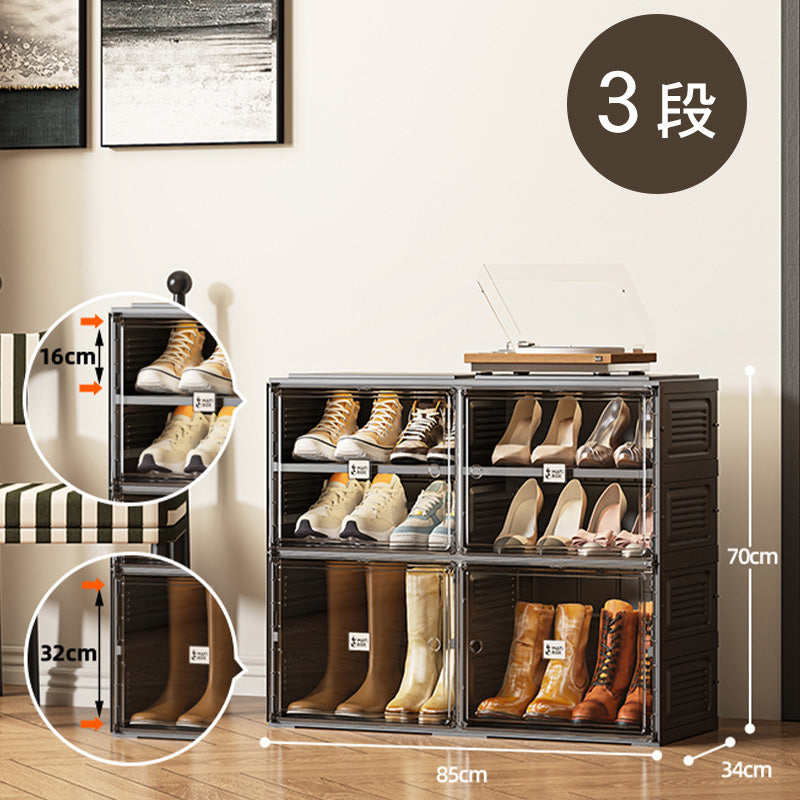 組立不要折りたたみ式シューズキャビネット ブラックカラーの玄関収納ラック hmyhz-5467