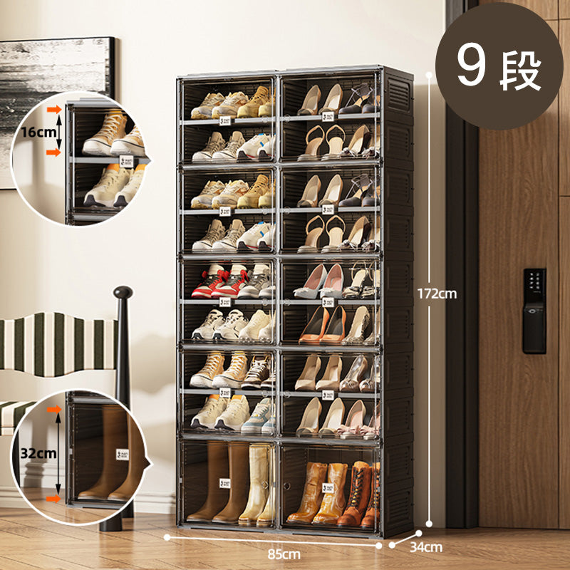 組立不要折りたたみ式シューズキャビネット ブラックカラーの玄関収納ラック hmyhz-5467