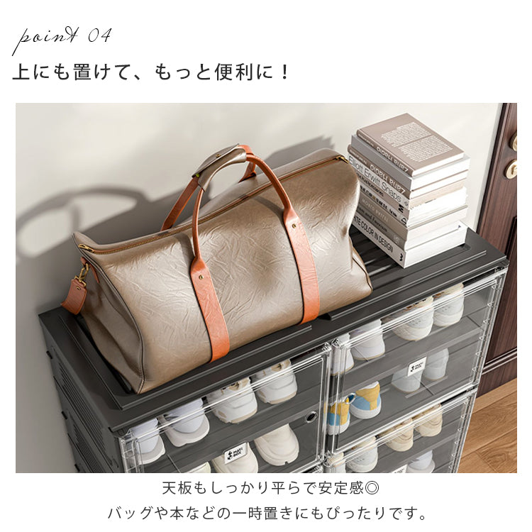 組立不要折りたたみ式シューズキャビネット ブラックカラーの玄関収納ラック hmyhz-5467