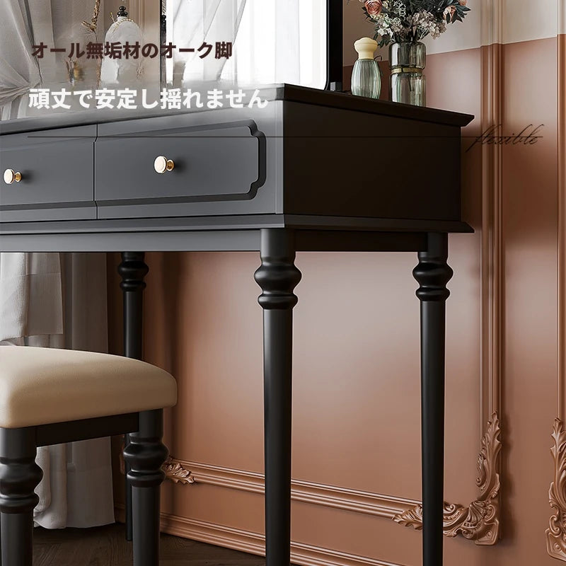 モダンデザインの化粧台 - スタイリッシュな収納付き、鏡付きメイクアップテーブル hmz-4938