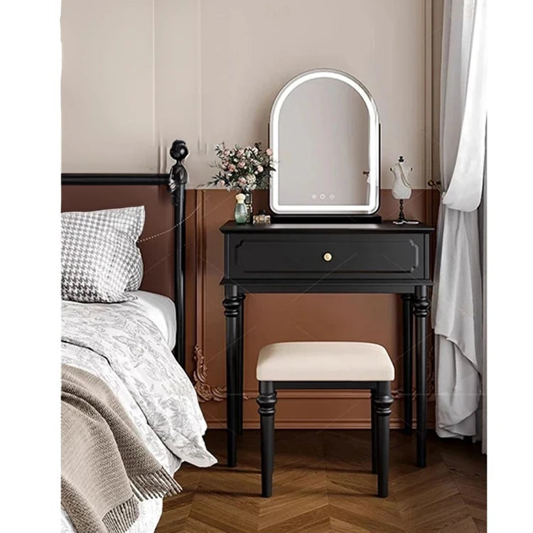 モダンデザインの化粧台 - スタイリッシュな収納付き、鏡付きメイクアップテーブル hmz-4938