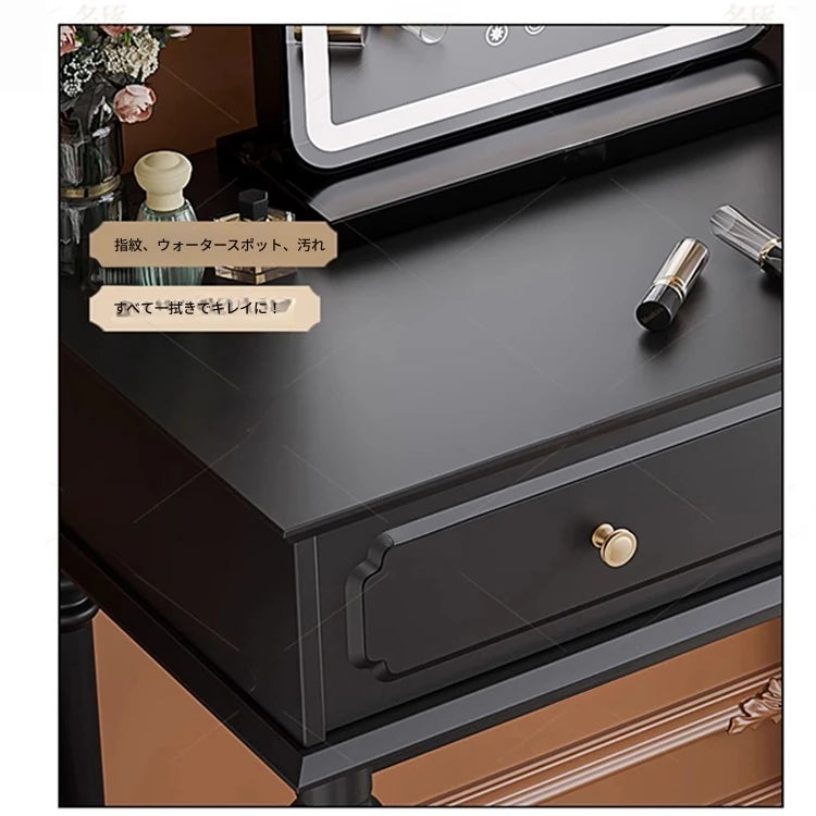 モダンデザインの化粧台 - スタイリッシュな収納付き、鏡付きメイクアップテーブル hmz-4938