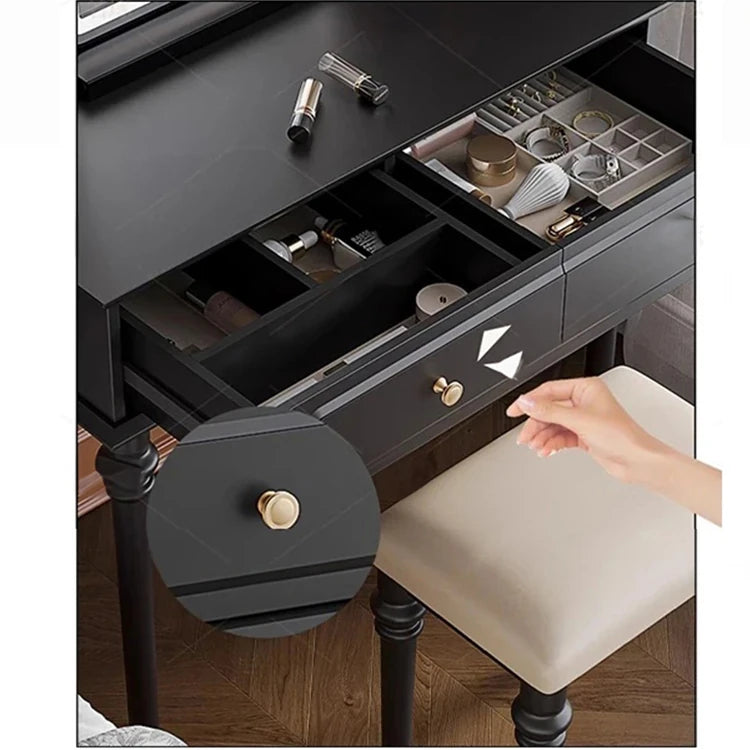 モダンデザインの化粧台 - スタイリッシュな収納付き、鏡付きメイクアップテーブル hmz-4938