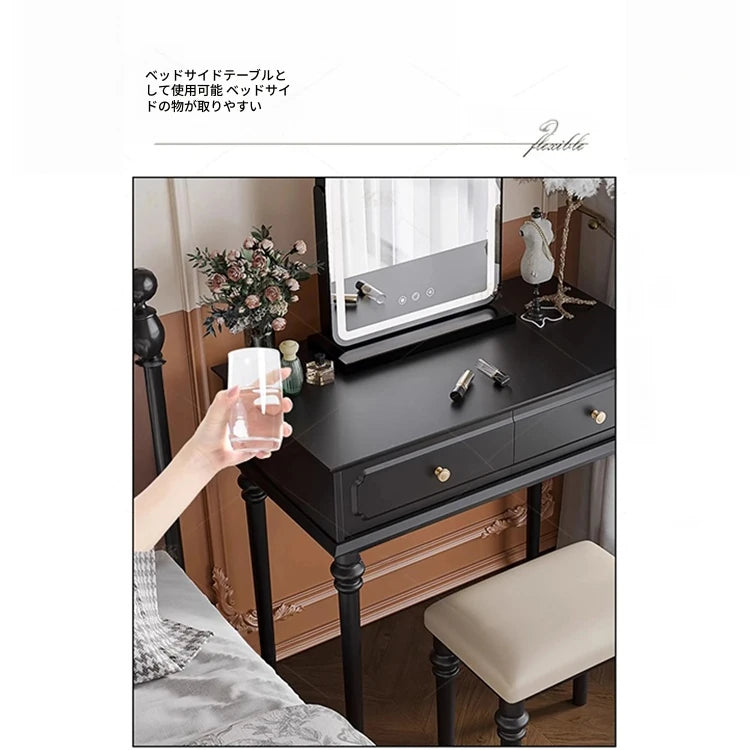 モダンデザインの化粧台 - スタイリッシュな収納付き、鏡付きメイクアップテーブル hmz-4938
