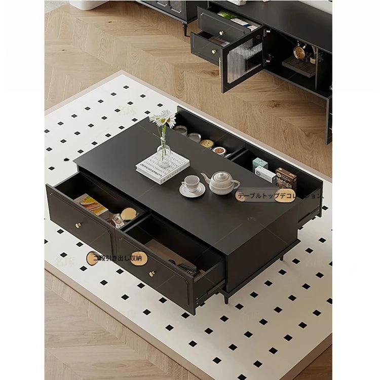 無垢材使用のスタイリッシュセンターテーブル - シンプルで機能的な収納付きリビング家具 hmz-4941