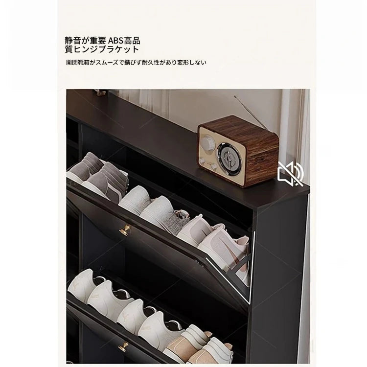 無垢材使用のシンプルモダンシューキャビネット|レトロスタイルで上質な黒色仕上げ|アメリカンミッドセンチュリーデザイン hmz-4943