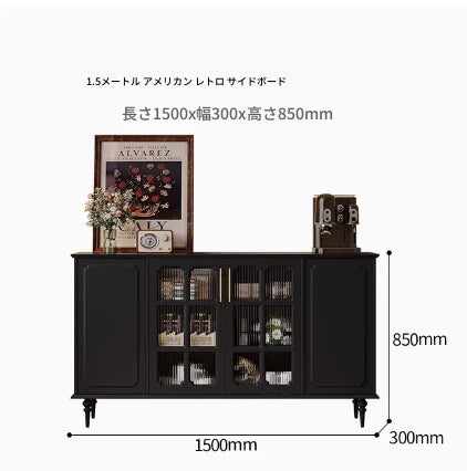 シックなデザイン無垢材キャビネット|ガラス扉付き収納家具|リビング・ダイニングに最適なインテリア hmz-4944