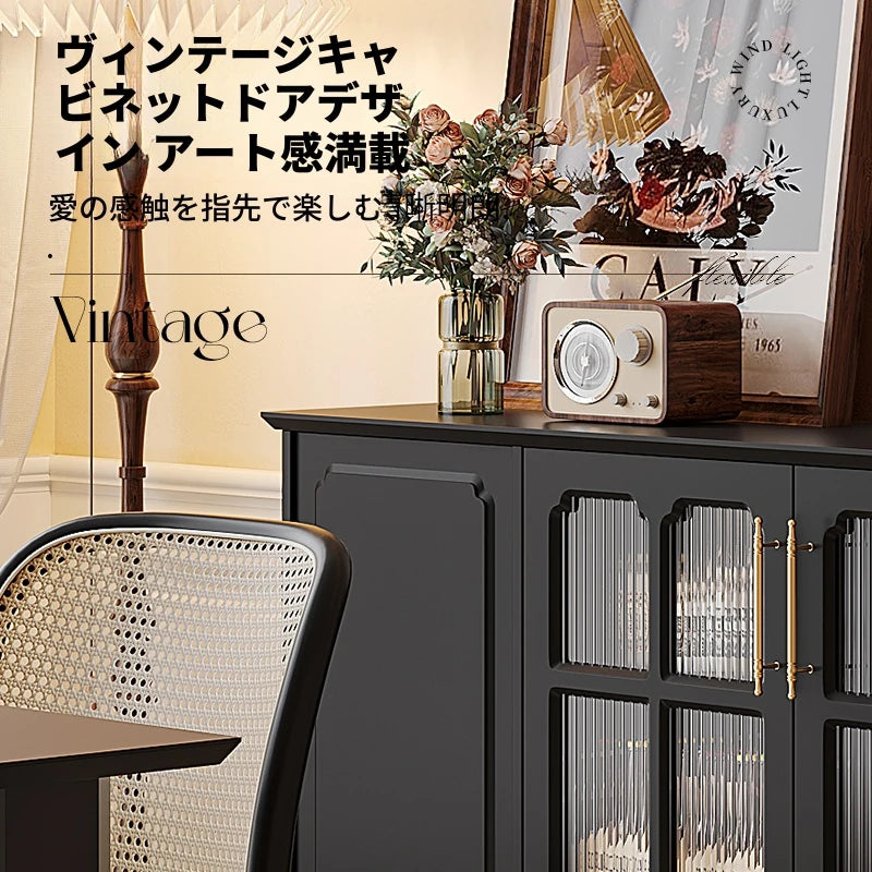 シックなデザイン無垢材キャビネット|ガラス扉付き収納家具|リビング・ダイニングに最適なインテリア hmz-4944