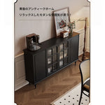 シックなデザイン無垢材キャビネット|ガラス扉付き収納家具|リビング・ダイニングに最適なインテリア hmz-4944